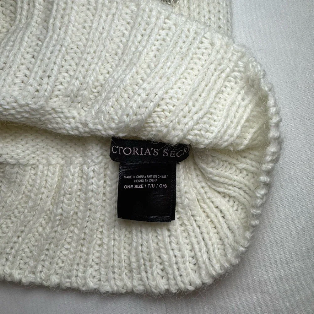 Victoria's Secret Ivory Rhinestone Beanie & Infinity Scarf Set OSFM Winter